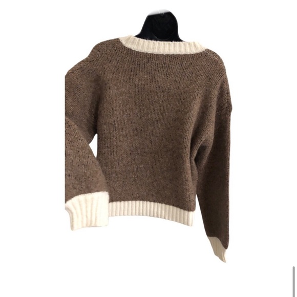 Luna Ivy brown teddy bear cream ribbed neckline long sleeve sweater size medium - Picture 5 of 10